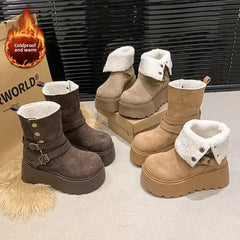 Women’s Winter Boots – Thick sole, ultra high heel, fleece-lined, mid-calf, round toe.