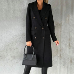 Women’s Wool Coat – Autumn/Winter, elegant, stylish, with lapel and buttons.