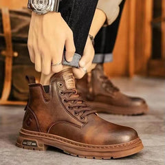 Luxury Men Ankle Boots Retro British High-top Men Boots Fashion High Quality Leather Shoes 2024 New Outdoor Men Motorcycle Boots