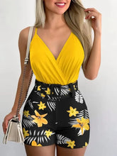 Summer Women's Print Two-piece 2024 Fashion Deep V-neck Belt Beach Style Holiday Style Casual Sexy Two-piece Set