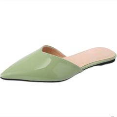 Women’s Patent Leather Sewing Slippers – Flat Heels, Pointed Toe, Closed Design, Suitable for Wide & Narrow Feet