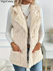 Sleeveless Plush Single-Breasted Vest – Autumn & Winter