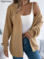 Solid Knit Long Sleeve Cardigan – Autumn & Winter