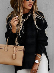 Loose Black Knit Sweater with High Neck – Autumn & Winter