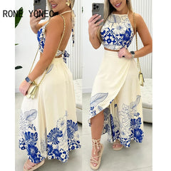 Women's long skirt sets with lace print
