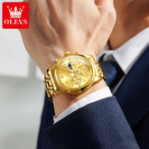 OLEVS 3639 Moon Phase Quartz Watch For Men Fashion Chronograph Luxury Wristwatch Waterproof Luminous Date Business Man Watches