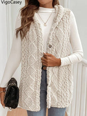 Apricot Hooded Plush Sleeveless Vest – Autumn & Winter