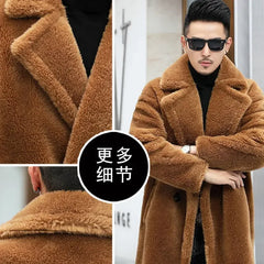 Men’s Winter Leather Coat – Warm, long, fur-lined.
