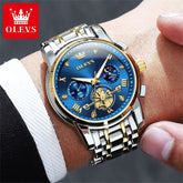 OLEVS 2856 Original Quartz Dress Watch For Men Moon Phase Stainless Steel Business Wristwatch Waterproof Luminous Man Watches