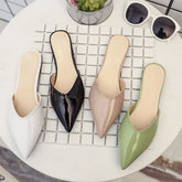 Women’s Patent Leather Sewing Slippers – Flat Heels, Pointed Toe, Closed Design, Suitable for Wide & Narrow Feet