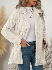 Textured jacquard long coat for women, perfect for autumn and winter.