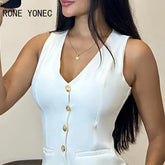 2024 Women Buttoned V-Neck Vest Top & Shorts Set Blazer Women Suits