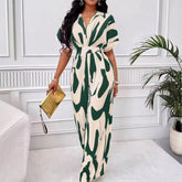 Spring Summer New Printed Short Sleeve For Women's Jumpsuit Fashion Waist Slim Simple Elegant Female Office Jumpsuit Pants