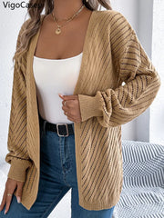 Solid Knit Long Sleeve Cardigan – Autumn & Winter
