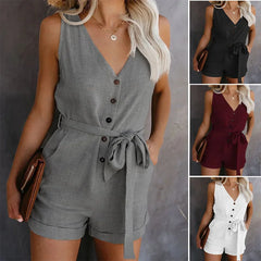 Women's Casual V-neck Monochromatic Jumpsuit