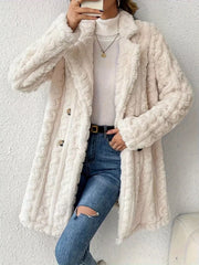 Textured jacquard long coat for women, perfect for autumn and winter.