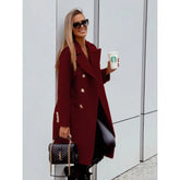 Women’s Double-Breasted Wool Coat – Midi length, V-neck, elegant and fashionable.