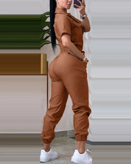 Elegant 2025 women’s jumpsuit – casual, solid color, short sleeve, high waist.