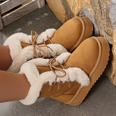 Women’s Winter Snow Boots – Thick sole, fleece-lined, tie-on, mid-calf.