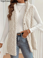 Apricot Hooded Plush Sleeveless Vest – Autumn & Winter