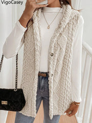 Apricot Hooded Plush Sleeveless Vest – Autumn & Winter