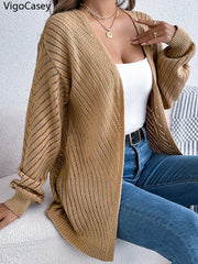 Solid Knit Long Sleeve Cardigan – Autumn & Winter