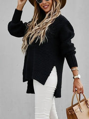 Loose Black Knit Sweater with High Neck – Autumn & Winter