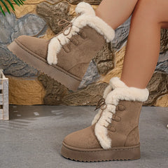 Women’s Winter Snow Boots – Thick sole, fleece-lined, tie-on, mid-calf.
