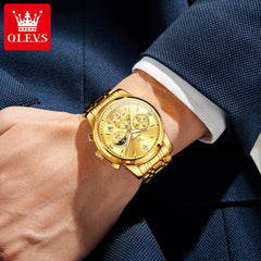 OLEVS 3639 Moon Phase Quartz Watch For Men Fashion Chronograph Luxury Wristwatch Waterproof Luminous Date Business Man Watches