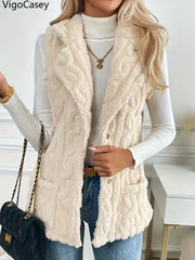 Sleeveless Plush Single-Breasted Vest – Autumn & Winter