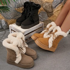 Women’s Winter Snow Boots – Thick sole, fleece-lined, tie-on, mid-calf.