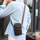 Bolsa transversal casual multifuncional para celular em couro bovino real pequena