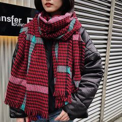 Bufanda tipo chal con cuadros de mil pájaros, cálida y a la moda para mujer