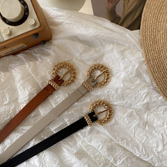 Cinturón pequeño de vestir para mujer Cinturón fino con hebilla tejida a la moda