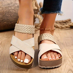 Women’s braided thick sole slippers – comfy, casual, with stylish cross straps