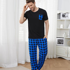 Conjunto de pijama para hombre, manga corta, pantalón largo, ropa de casa
