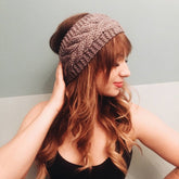 Faixa de cabeça de lã tricotada torcida com proteção para orelhas