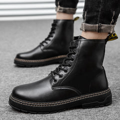 Botas militares de estilo nuevo Botas de cuero negras estilo británico para hombre