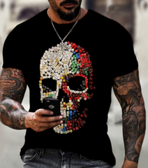 Camiseta de manga corta con estampado 3D de calaveras para hombre, estilo casual y atractivo