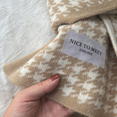 Bufanda con estampado de pata de gallo y ondas para mujer, estilo coreano, versátil, de punto, de lana cálida de doble cara
