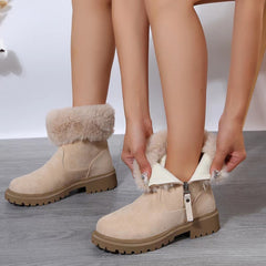 Botas de pelúcia quentes inverno moda zíper lateral bota de neve para mulheres ao ar livre sapatos de salto baixo engrossados