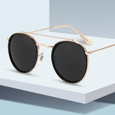 Gafas de sol redondas de acero inoxidable para mujer, estilo retro, a la moda