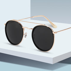 Gafas de sol redondas de acero inoxidable para mujer, estilo retro, a la moda