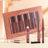 Juego de 12 delineadores y pintalabios, 6 pintalabios mate, 6 delineadores de labios, resistentes al agua, de larga duración, cosméticos de belleza, regalo de maquillaje para niñas