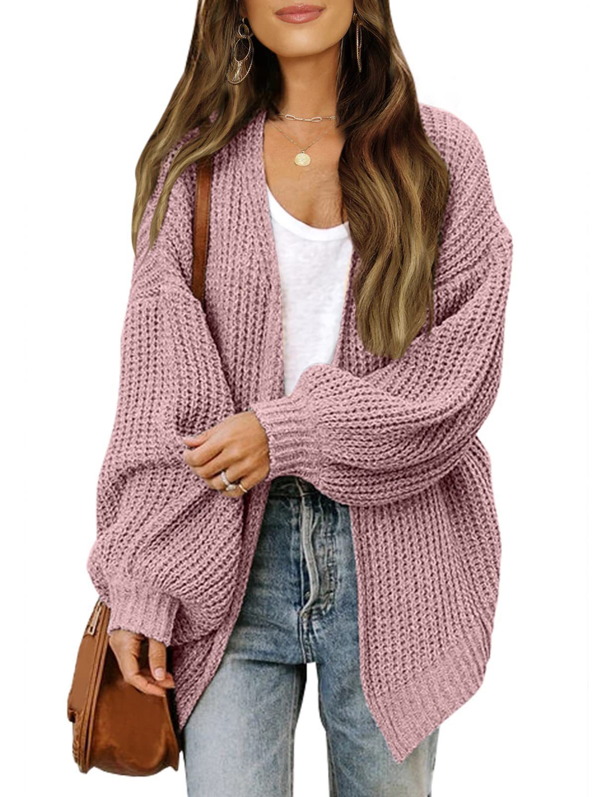 Moda Lanterna-manga Suéter Com Bolsos Casual Solto Sólido Malha Cardigan Outono Tops Roupas Femininas