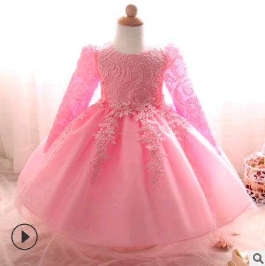 Vestido de meninas de manga comprida rosa vestido de noiva infantil saia