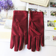 Etiquette embroidered high stretch thin gloves