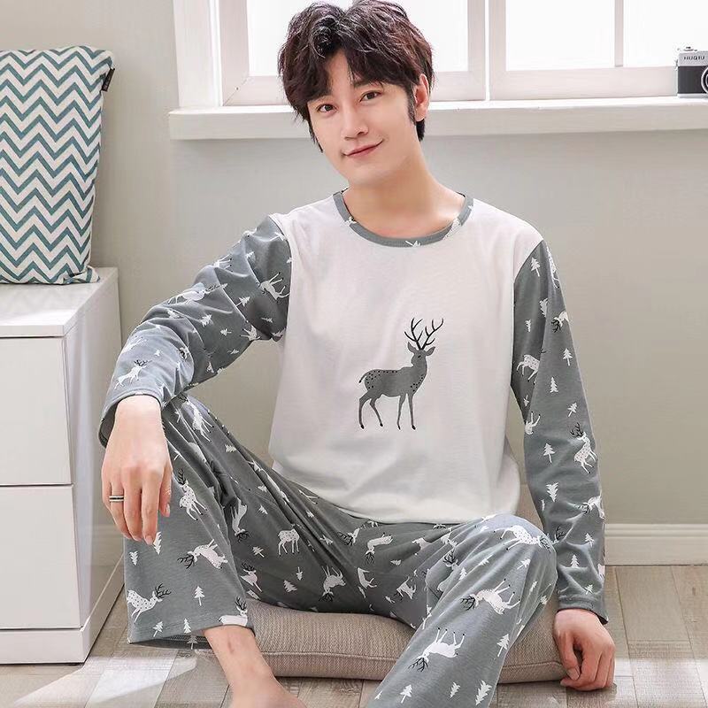 Pijamas masculinos de manga comprida, calças, primavera e outono, pijamas masculinos, outono e inverno, finos, plus size, adolescentes, uso doméstico, conjunto de duas peças