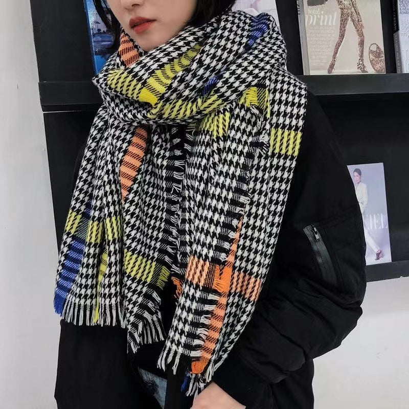 Female Fashionable And Warm Thousand Birds Check Scarf Shawl