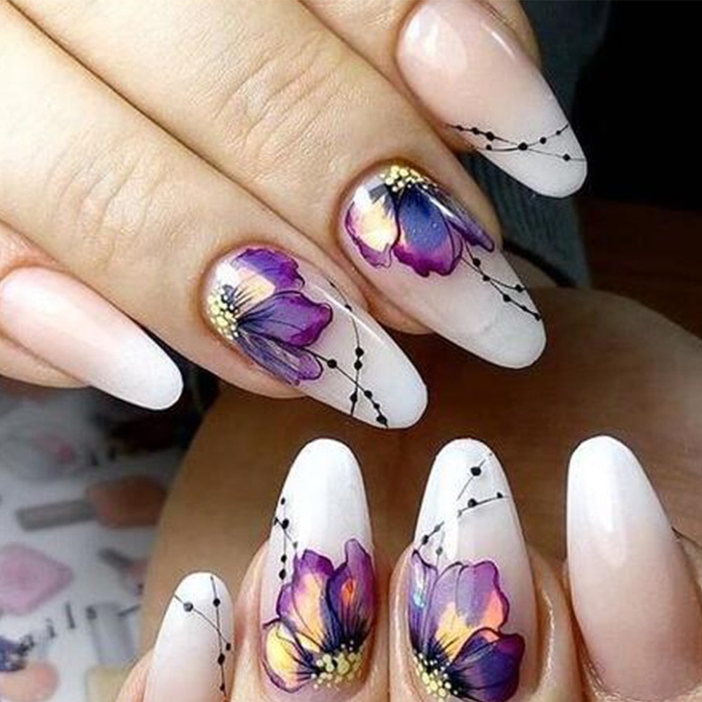 1 pieza de pegatinas para uñas, diseño de mariposa y flor, para transferencia al agua, para decoración de uñas, tatuajes, manicura, envolturas, herramientas, punta JISTZ508